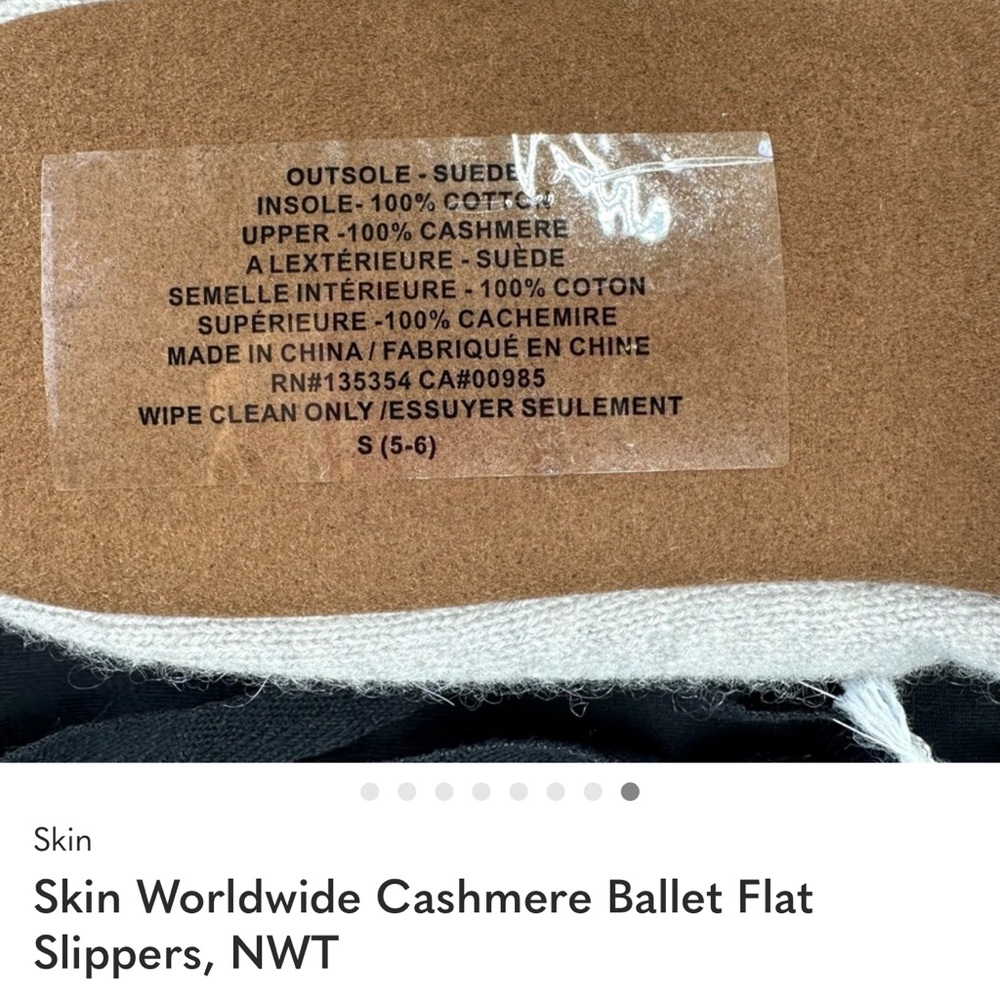 NEW Skin Worldwide Cashmere Ballet Flat Slippers size Small luxury - Picture 4 of 4